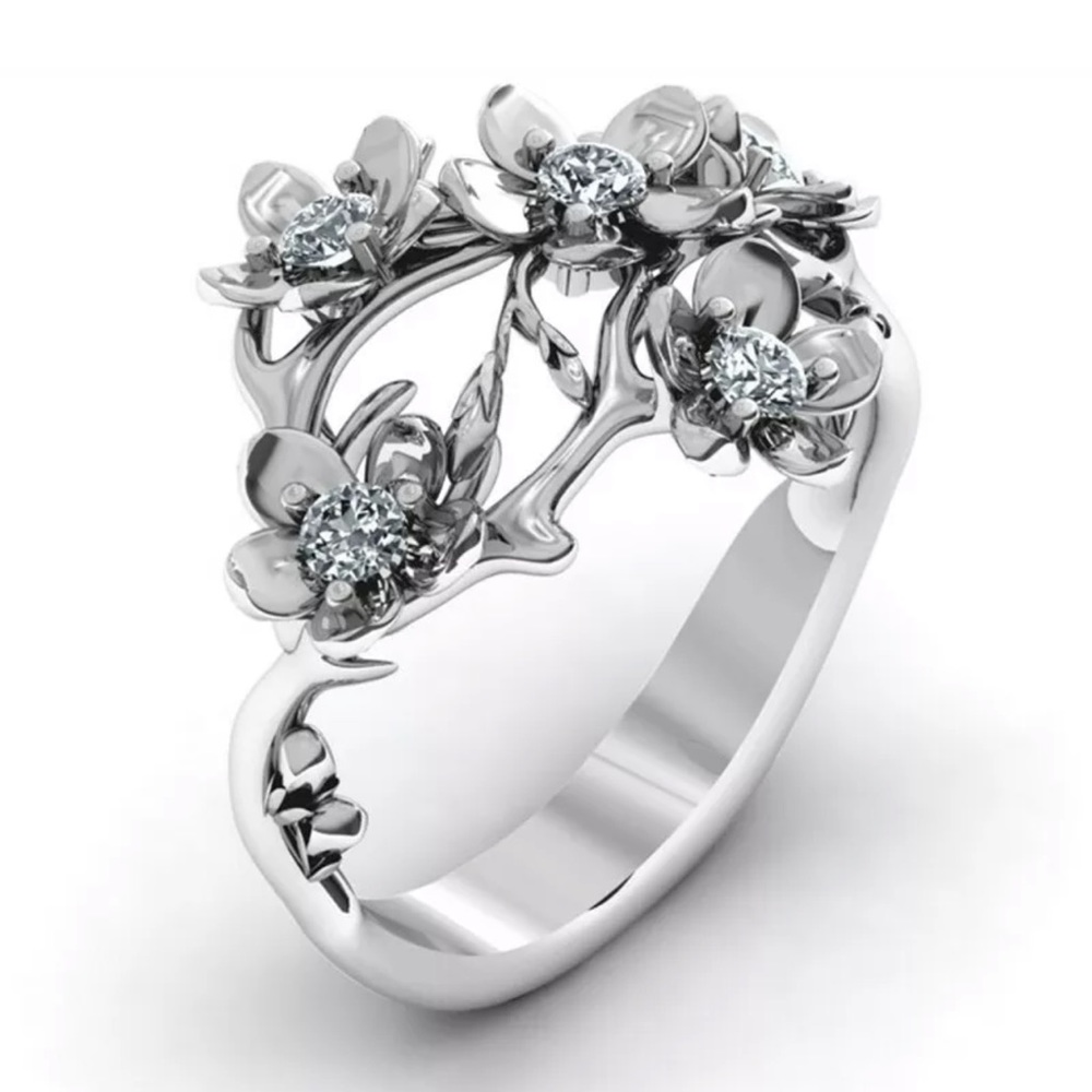 Flower 925 Silver Rings for Women White Sapphire